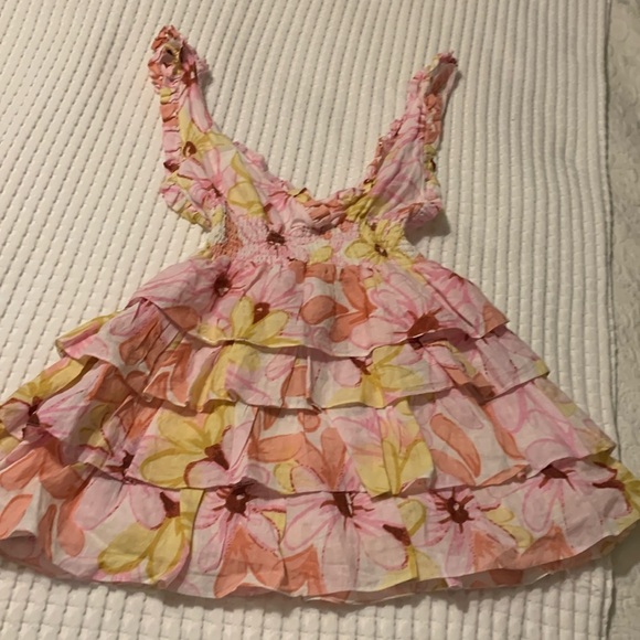 Revolve x Sundress Dress Lolita Ruffle Tiered Mini in Riviera Linen Pink Floral - Picture 4 of 12